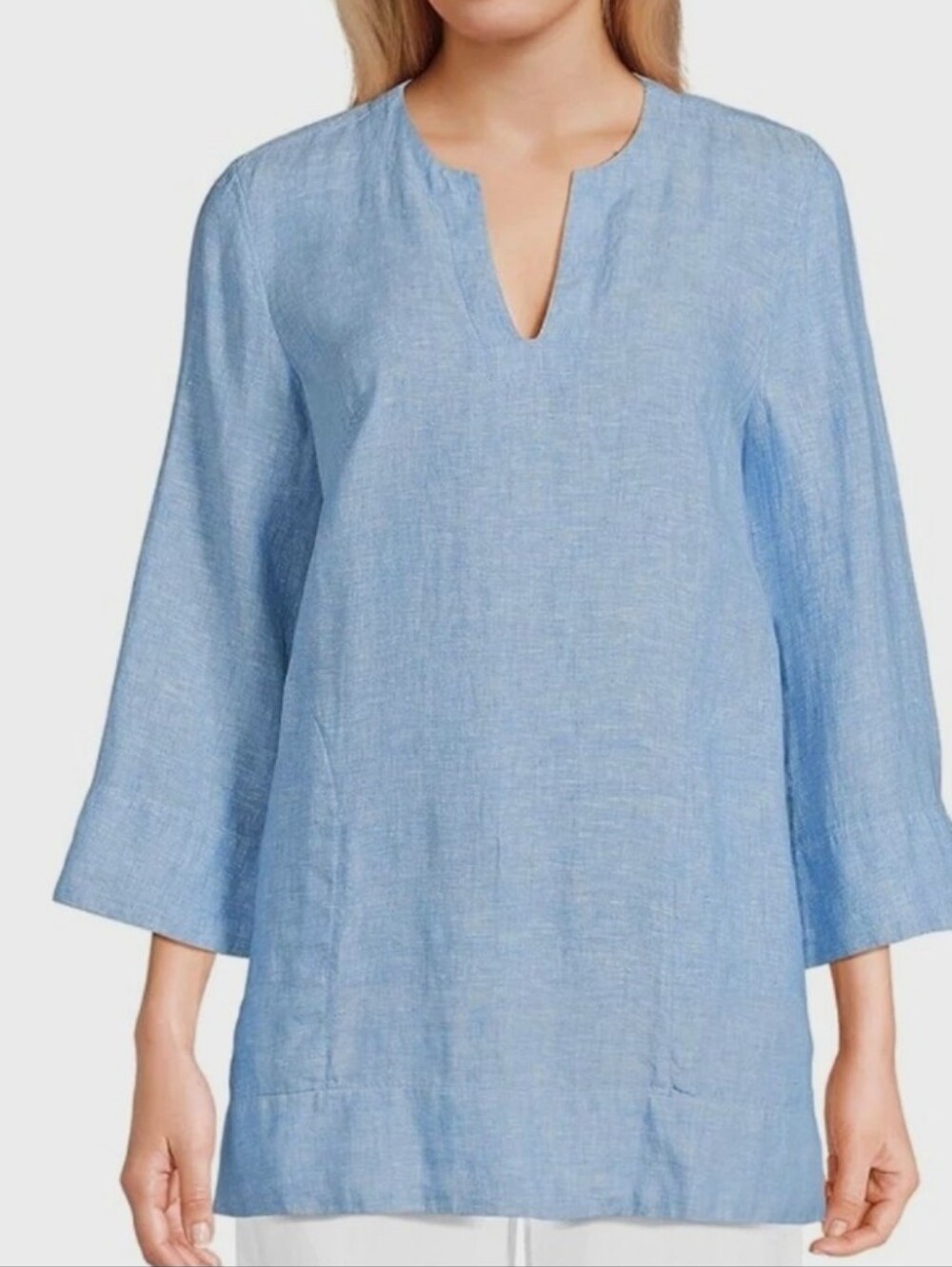 Lands End Linen Women's Blend Tunic Light Blue Medium Beach Preppy Nautical